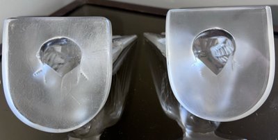 LALIQUE France.   Pair Of Swallow Bookends In Moulded and Satin Cristal Signed