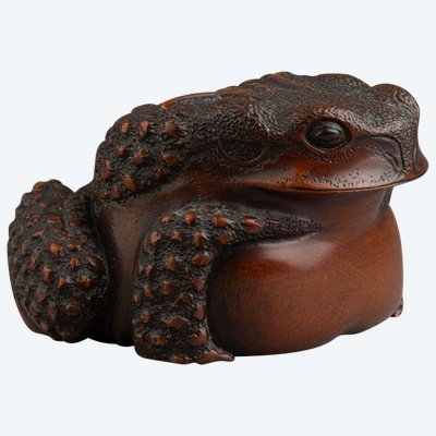 Bellissimo rospo in legno intagliato - Okimono, scultura, Giappone, Edo, XIX secolo