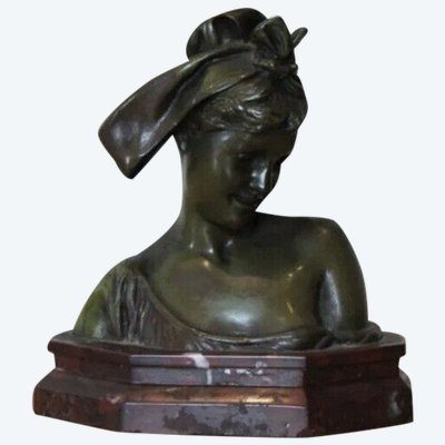 Gustavo OBIOLS Delgado (1858-1910) l'Alsacienne Bronze with Green Patina About 1900