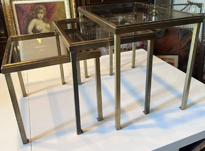 Maison RAMSAY Tables Gigognes En Laiton Doré Et Brossé Et Verre Fumé