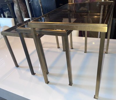 Maison RAMSAY Tables Gigognes En Laiton Doré Et Brossé Et Verre Fumé