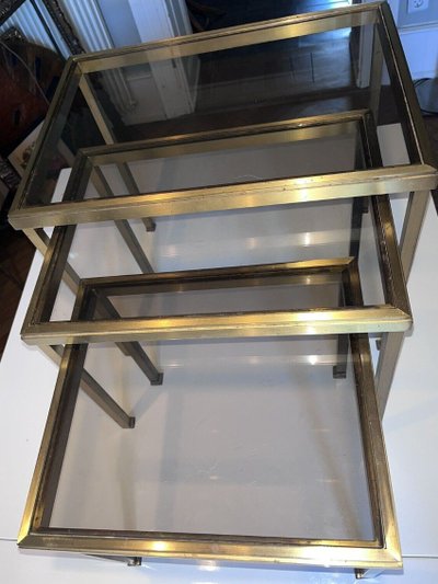 Maison RAMSAY Tables Gigognes En Laiton Doré Et Brossé Et Verre Fumé