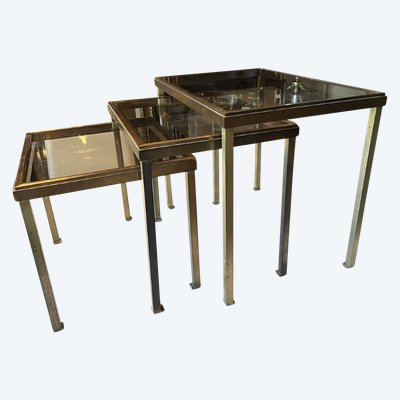 Maison RAMSAY Tables Gigognes En Laiton Doré Et Brossé Et Verre Fumé