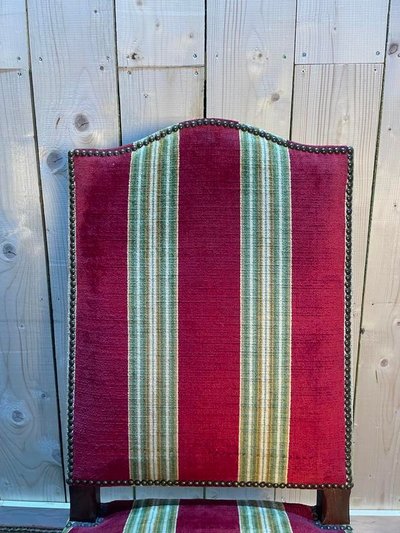 Suite of 6 louis XIII style chairs striped velvet