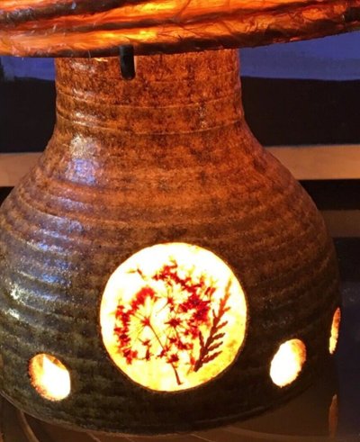 ACCOLAY Lampada a filo in resina con base in ceramica Erbario illuminato. Vintage anni '60