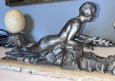 LIMOUSIN Jacques Importante regolatore d'argento Art Déco - La giovane donna e la capra Firmato