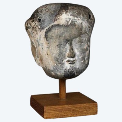 Testa di statua funeraria in terracotta, Cina, Han, Coll. Robert Rousset Arte Asiatica