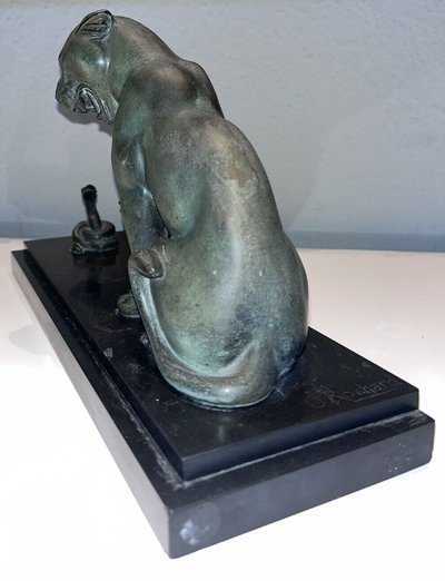 Irenée ROCHARD 1906-1984 Panthère Et Serpent Group En Régule Vert Art Déco Length 37 Signed