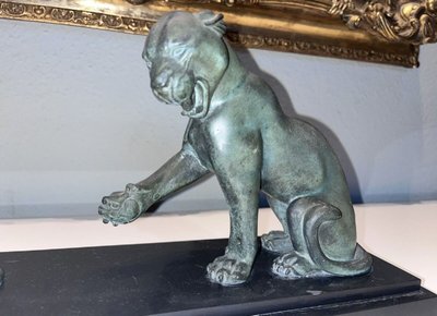 Irenée ROCHARD 1906-1984 Panthère Et Serpent Group En Régule Vert Art Déco Length 37 Signed