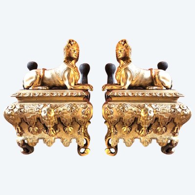 Pair Of Sphinx Andirons, Regency period