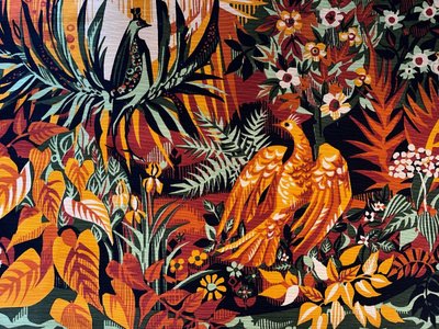 Hervé LELONG (1937) "l'île Heureuse", Hand-Printed Panel on Wool Fabric