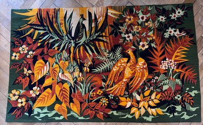 Hervé LELONG (1937) "l'île Heureuse", Hand-Printed Panel on Wool Fabric