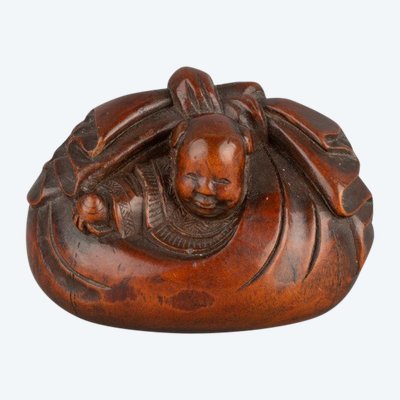 Netsuke – Petit Modèle Représentant Un Karako, Sac d'Hoteï Japon Edo