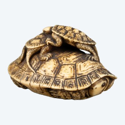 Netsuke in avorio raffigurante tre tartarughe. Giappone Edo, XIX secolo