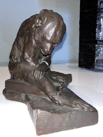 Édouard Paul MÉRITE (1867 - 1941)  "La Puce"  Sculpture En Plâtre Patiné  Signée