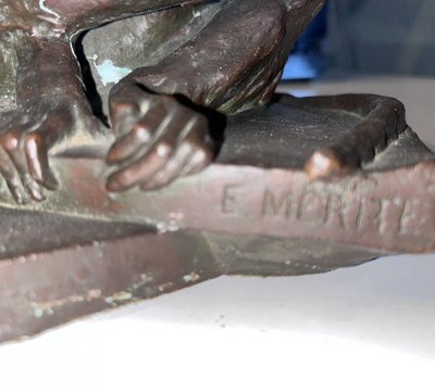 Édouard Paul MÉRITE (1867 - 1941)  "La Puce"  Sculpture En Plâtre Patiné  Signée