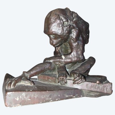 Édouard Paul MÉRITE (1867 - 1941)  "La Puce"  Sculpture En Plâtre Patiné  Signée