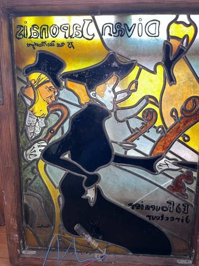 Tolosa LAUTREC Grande vetrata Art Nouveau Il divano giapponese H. 90 X L. 70 Cm