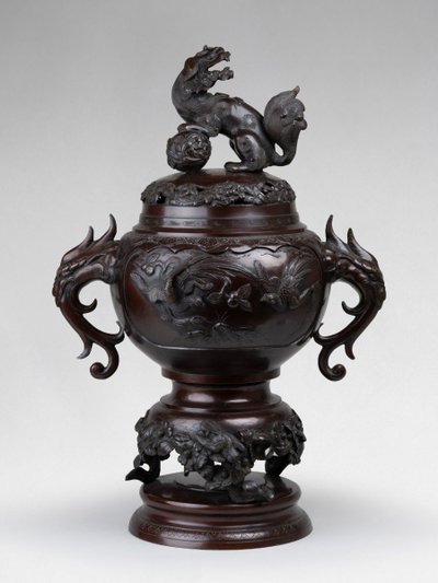 Bronze Incense Burner – Koro with Bird and Large Shishi Decor Japan
