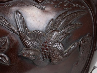 Bronze Incense Burner – Koro with Bird and Large Shishi Decor Japan