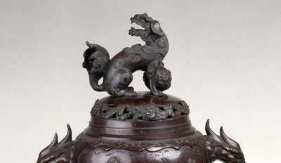 Bronze Incense Burner – Koro with Bird and Large Shishi Decor Japan