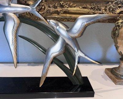 ROCHARD Irenée (1906-1984) Groupe En Régule Art Déco Sur Socle En Marbre  Signé
