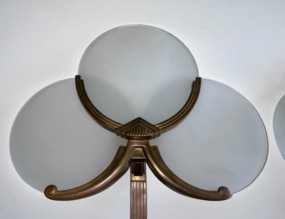 Art Deco Wall Lights In Gilded Metal And Three Glass Plates (Perzel Style)
