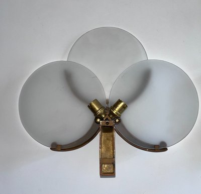 Art Deco Wall Lights In Gilded Metal And Three Glass Plates (Perzel Style)