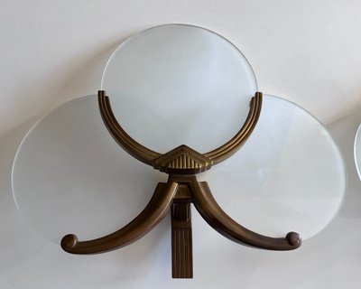 Art Deco Wall Lights In Gilded Metal And Three Glass Plates (Perzel Style)