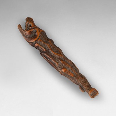 Sashi Netsuke - Carved wood dried salmon. Japan Edo 19th century