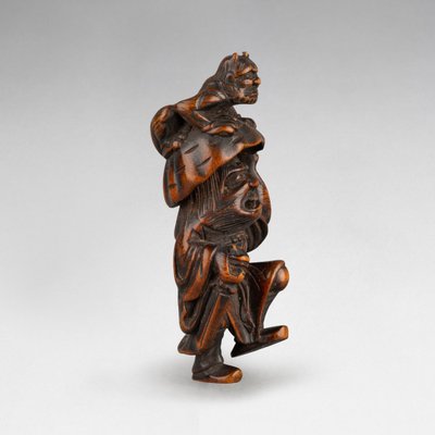 Netsuke in bosso raffigurante Shoki e Oni. Giappone 19 Edo