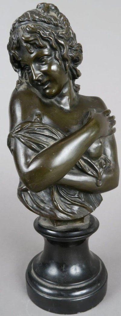 HOUDON Jean Antoine (1741-1828) Busto in bronzo di una giovane ragazza. Firmato