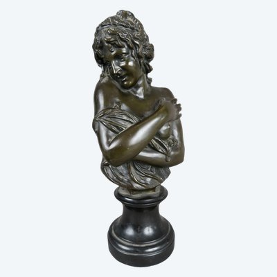 HOUDON Jean Antoine (1741-1828) Busto in bronzo di una giovane ragazza. Firmato