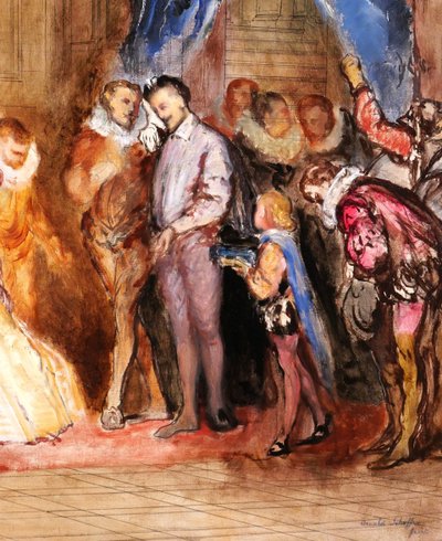 Arnold SCHEFFER 1839-1873 Heinrich III., sein Mignon und sein Hofstaat, Gemälde, Skizze, um 1865