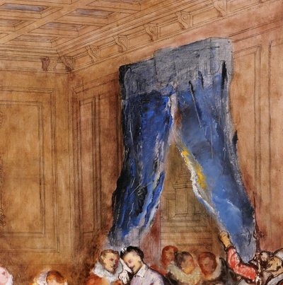 Arnold SCHEFFER 1839-1873 Heinrich III., sein Mignon und sein Hofstaat, Gemälde, Skizze, um 1865