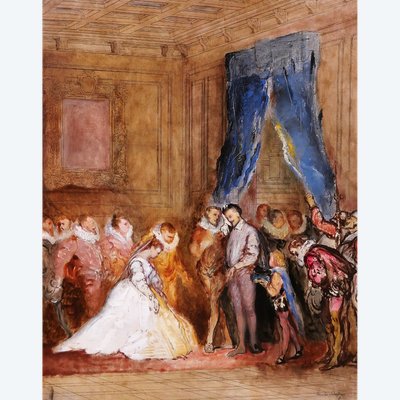 Arnold SCHEFFER 1839-1873 Heinrich III., sein Mignon und sein Hofstaat, Gemälde, Skizze, um 1865