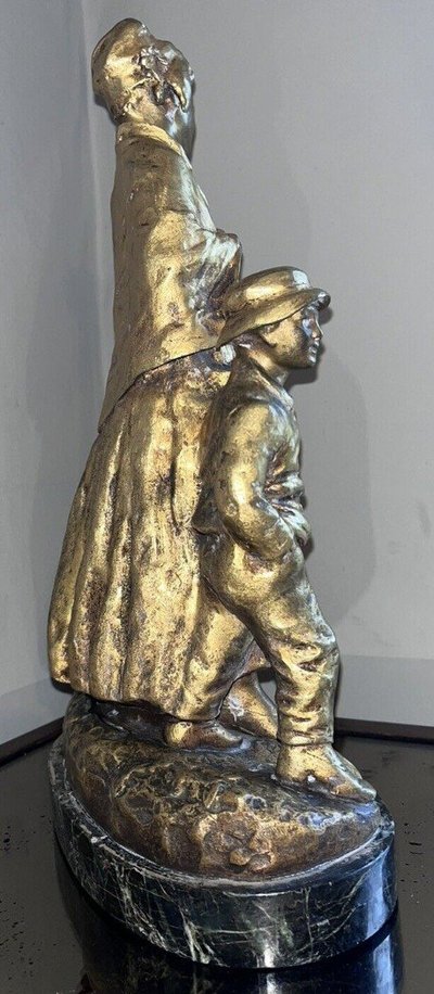 Joseph d'ASTE (1881-1945)  La Fête Au Village, Groupe En Bronze Doré   Signé