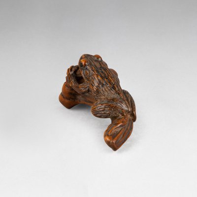 Netsuke - Grenouille Perchée Sur Une Queue De Coloquinte. Japon Edo