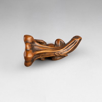 Netsuke - Grenouille Perchée Sur Une Queue De Coloquinte. Japon Edo