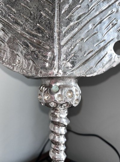 Fondica & Mathias. Grande Lampe Palme En Bronze Argenté (rare) Signée Et Numéro