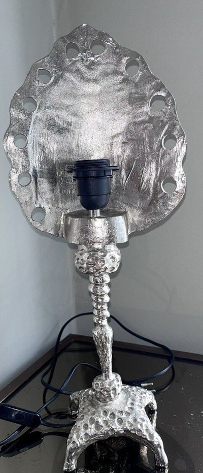 Fondica & Mathias. Grande Lampe Palme En Bronze Argenté (rare) Signée Et Numéro
