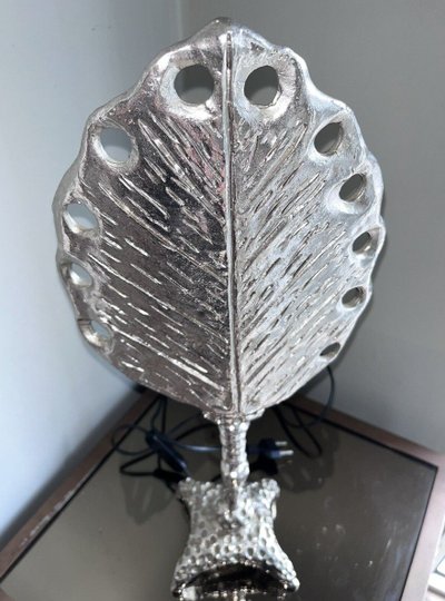 Fondica & Mathias. Grande Lampe Palme En Bronze Argenté (rare) Signée Et Numéro
