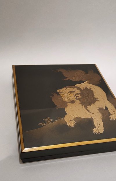 Suzuribako - Japanese Shishi Lacquer Writing Case, Meiji Japan