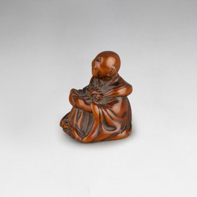 Netsuke - Saigyo Hoshi Looking at Fuji. Japan Edo