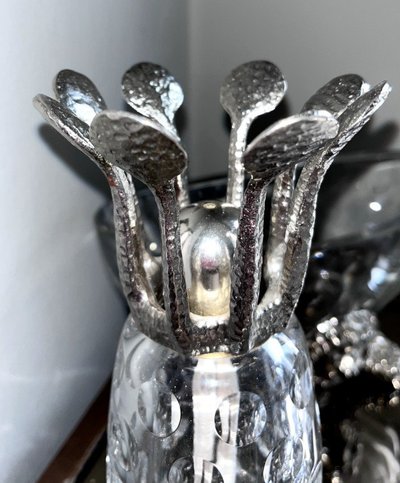 FONDICA & MATHIAS Rare Set Of Four Silvered Bronze And Crystal Pieces