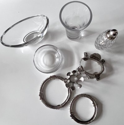 FONDICA & MATHIAS Rare Set Of Four Silvered Bronze And Crystal Pieces