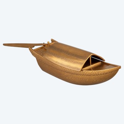 Kobako - Seltenes Modell in Form eines Bootes aus Goldlack. Japan Edo