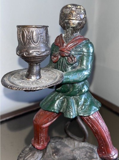FRATIN Christophe (1801-1864).  Candlestick In Polychrome Bronze Representing A Monkey Signed