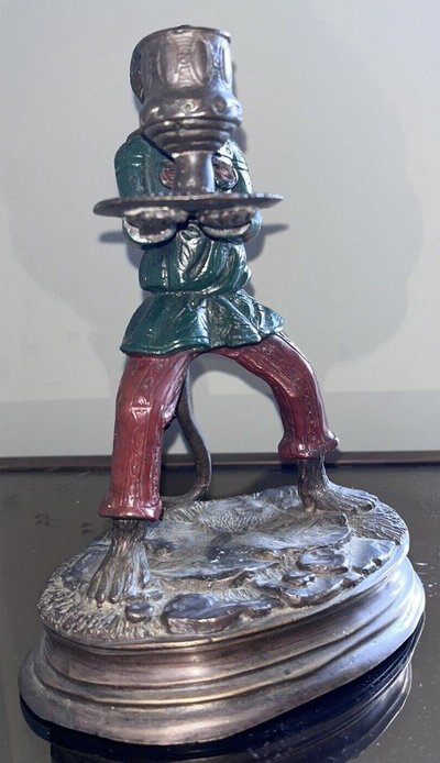 FRATIN Christophe (1801-1864).  Candlestick In Polychrome Bronze Representing A Monkey Signed