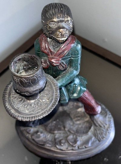 FRATIN Christophe (1801-1864).  Candlestick In Polychrome Bronze Representing A Monkey Signed